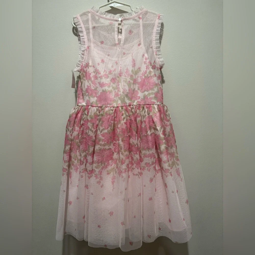 Zenzi Sleeveless Floral Tulle Dress Blush Pink Girls Large 10-12 Easter Spring - Picture 8 of 11